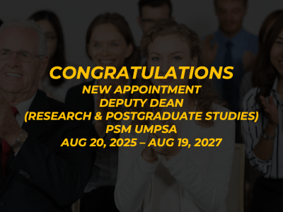 Congratulations Dr Ku Muhammad Na’im bin Ku Khalif on your new appointment as Deputy Dean (Research &amp; Postgraduate Studies) PSM UMPSA